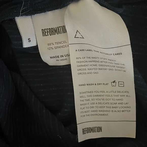 REFORMATION | Navy Blue Ribbed Mock Neck Long Sleeve Bodycon Mini Dress | Size S - Picture 6 of 6